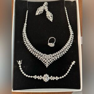 Sterling Silver Crystal Beads Necklace Earrings Bracelet and ring